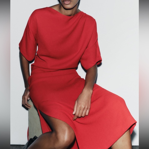 Zara Red Midi Dress - Picture 4 of 6